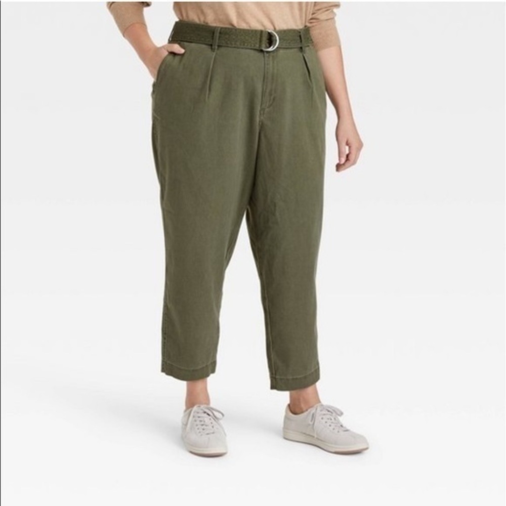 Torrid Plus size women’s paper bag olive green belted high rise pants 2